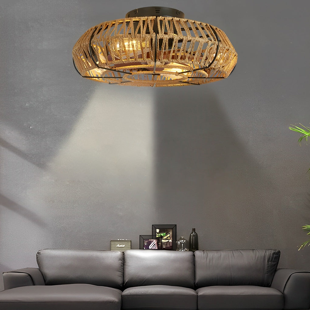 WINDSOR WOVEN RATTAN INDUSTRIAL CEILING LANTERN