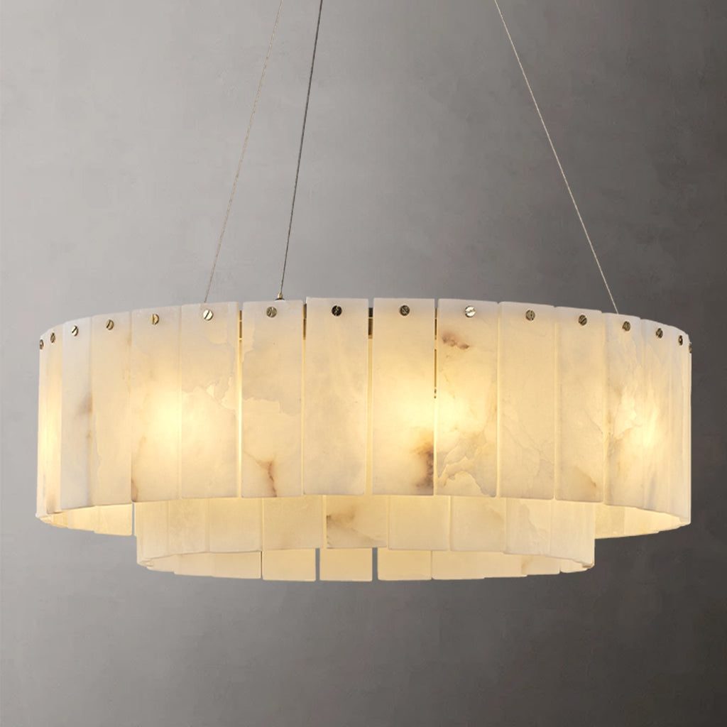 VINCENZO ALABASTER TIERED DINING CHANDELIER WITH GOLD ACCENTS