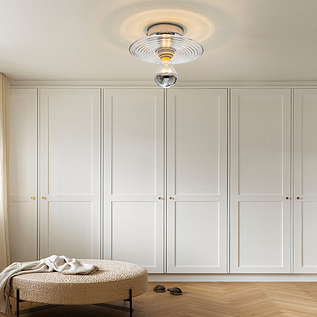 WINTHROP STRIPE GLASS WALL SCONCE WITH IRON ACCENTS
