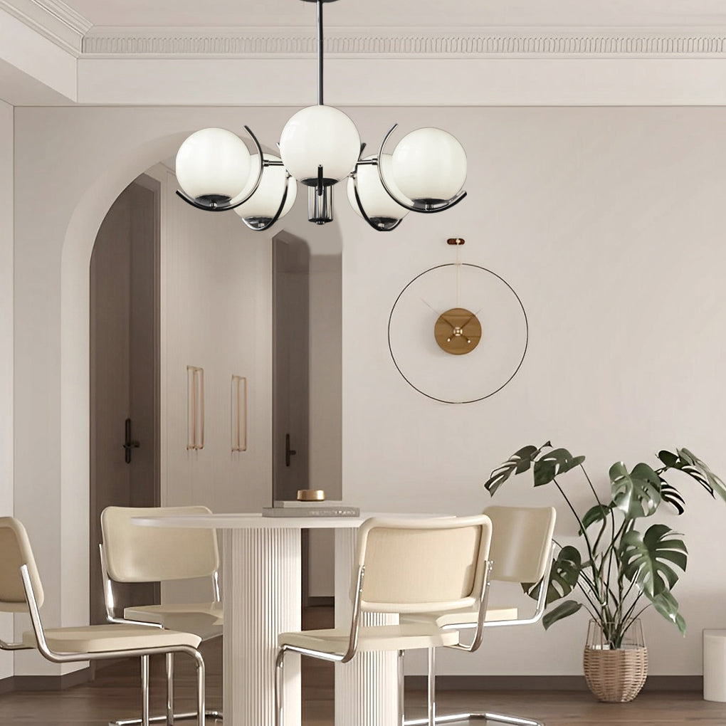 WINTHORPE POLISHED IRON & GLASS ORB CHANDELIER