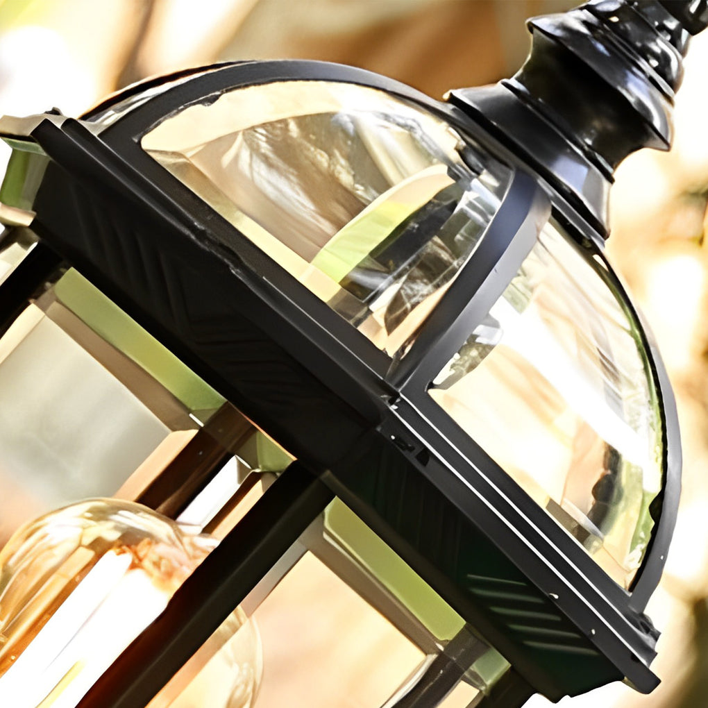 BLACKTHORN VINTAGE OUTDOOR LANTERN, WATER-RESISTANT METAL AND GLASS FENCE ILLUMINATION