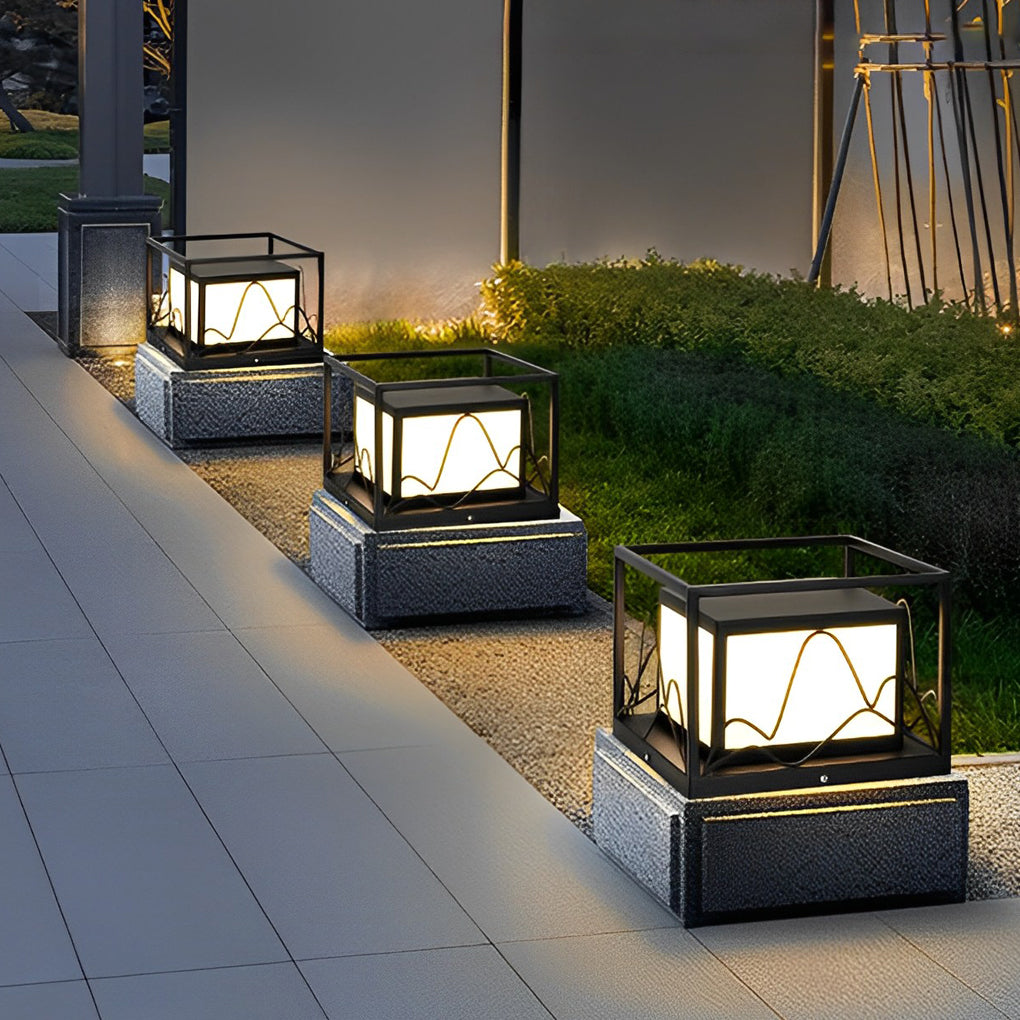 WINCHESTER SQUARE SOLAR POST LIGHTS WITH MOUNTAIN LANDSCAPE ILLUMINATION