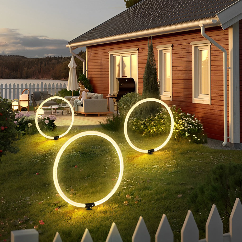 WINTERBOURNE MODERN RINGED LED GARDEN LIGHTING, WATER-RESISTANT LANDSCAPE ILLUMINATION