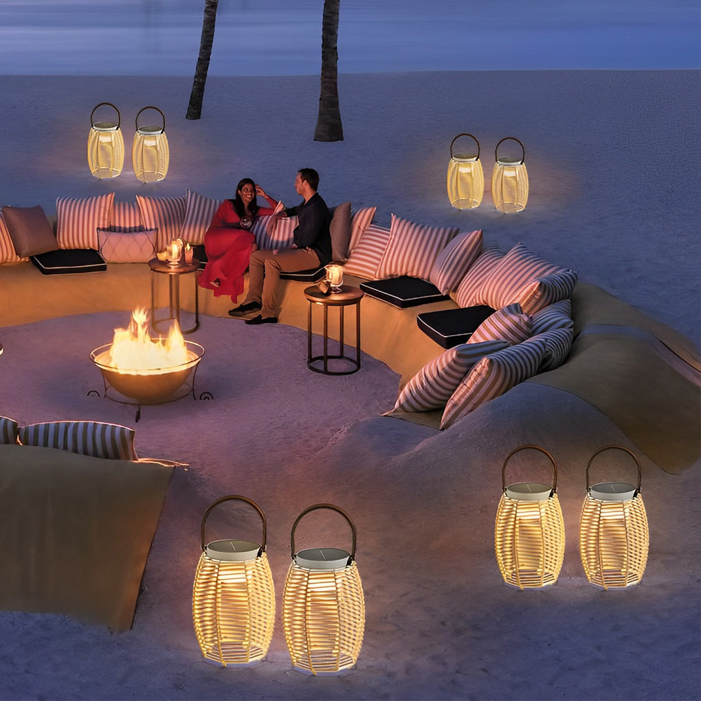 WINDSOR WOVEN SOLAR OUTDOOR LANTERN WITH WATER-RESISTANT DESIGN