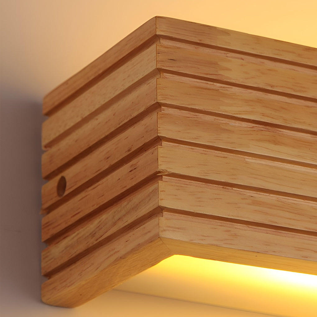 WINTHROP WOODEN RECTANGLE WATER-RESISTANT LED WALL LIGHT WITH MIRROR