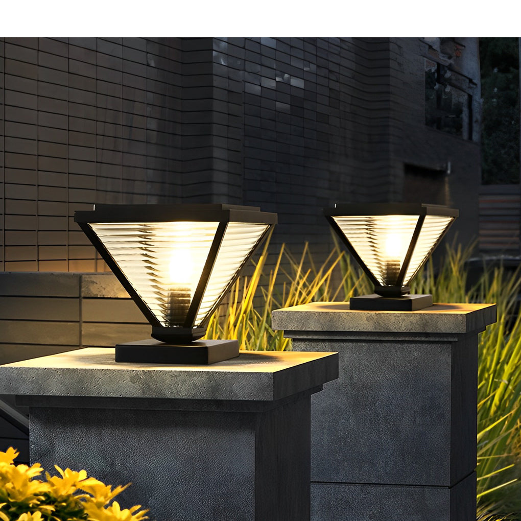 WINCHESTER MODERN SOLAR FENCE POST LANTERNS WITH GEOMETRIC DESIGN
