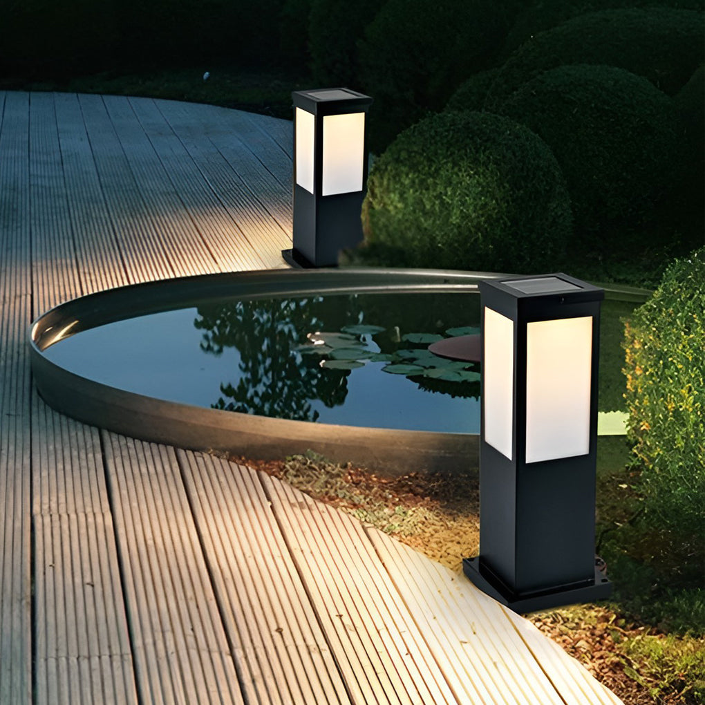 WINDSOR SOLAR SQUARE BOLLARD LIGHTS WITH REMOTE CONTROL, WATER-RESISTANT OUTDOOR ILLUMINATION