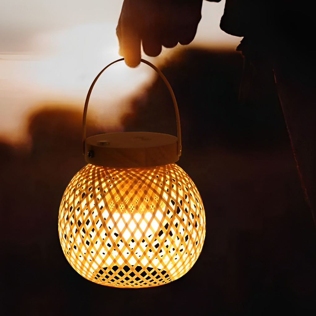 WINTHORPE HANDWOVEN BAMBOO TABLE LANTERN WITH CARRYING HANDLE