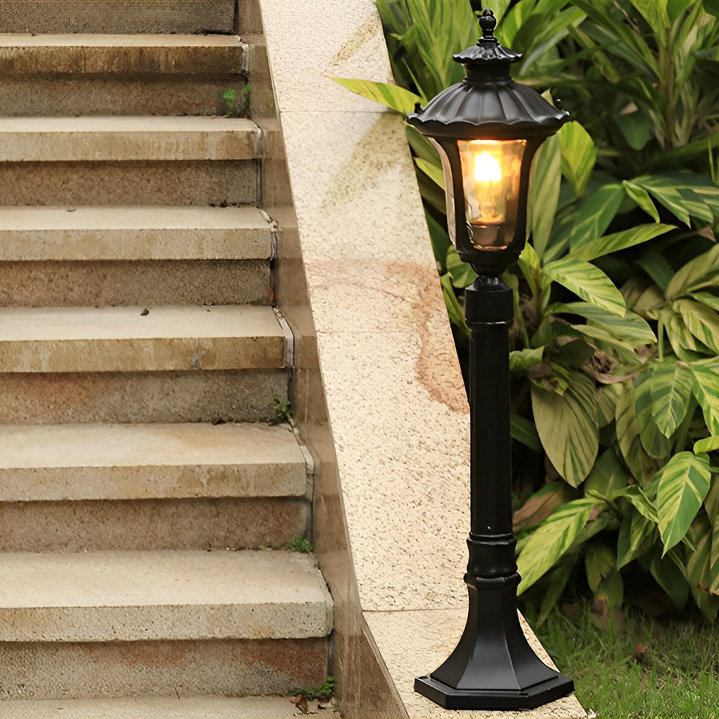 WINDSOR BLACK LED GARDEN POST LANTERN WITH WATER GLASS ELEMENT
