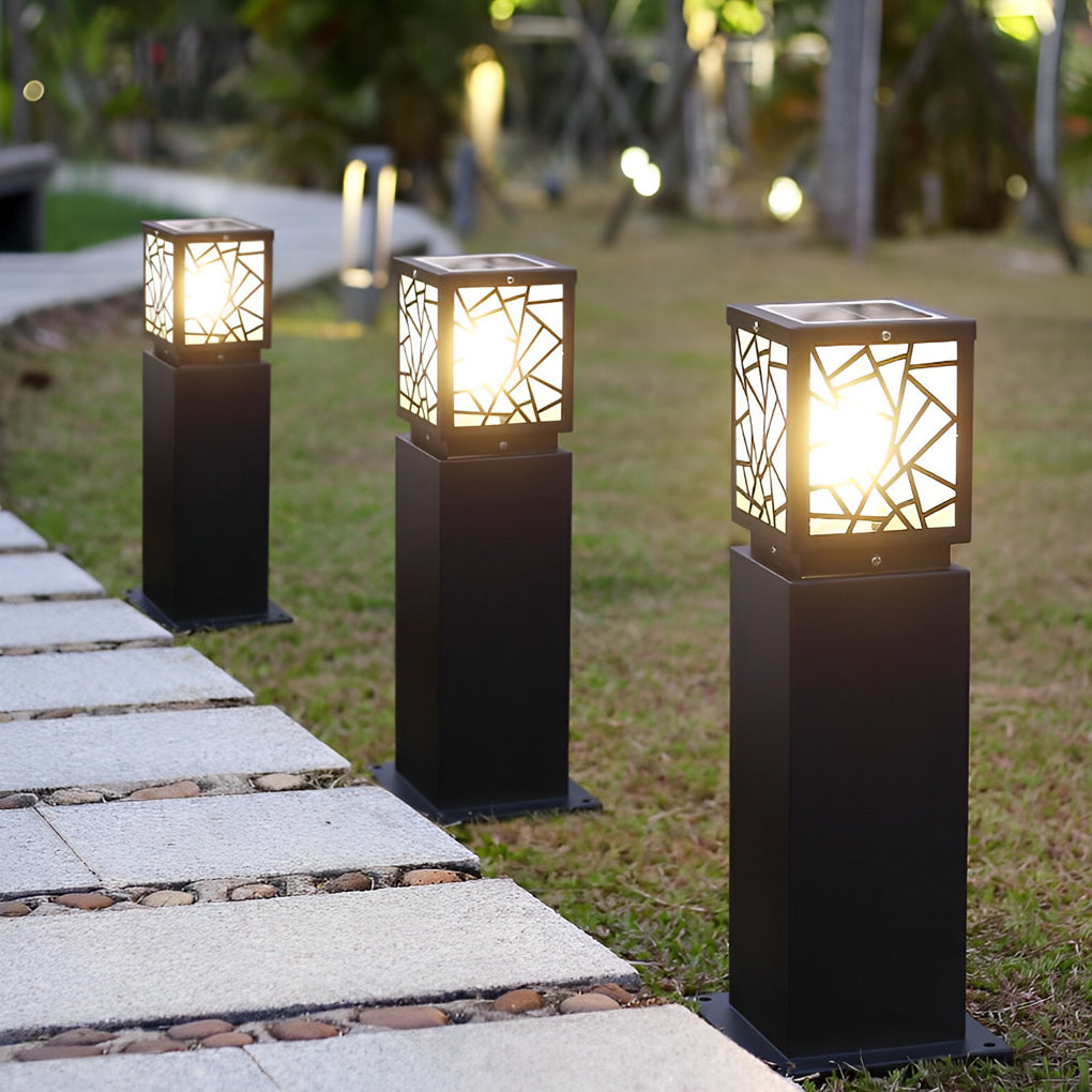 WINDSOR SOLAR GLOW PATHWAY LANTERNS - BLACK WATER-RESISTANT OUTDOOR BOLLARD LIGHTING