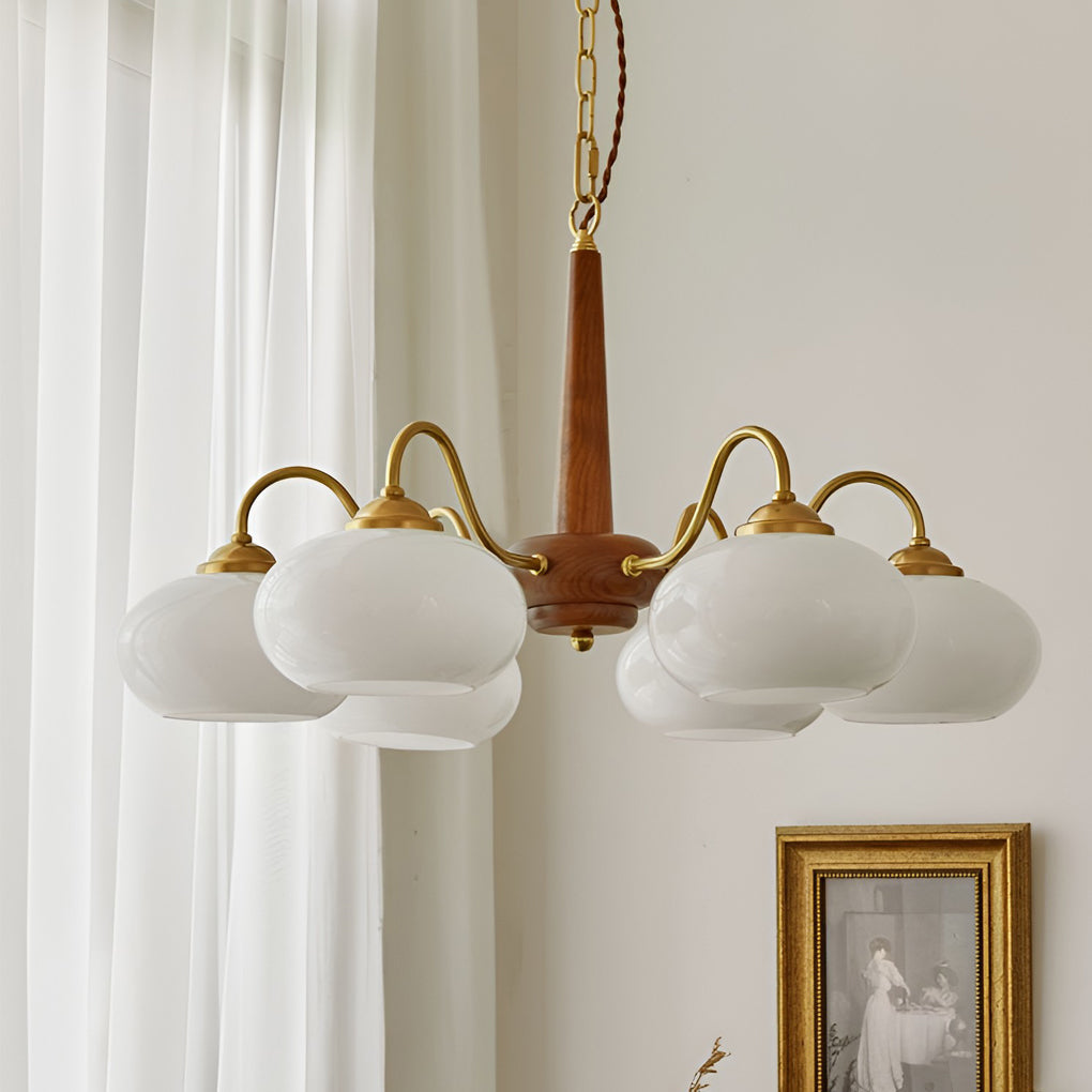WINDSOR GLASS AND WOODEN E27 LED CHANDELIER WITH FOUR LUMENS