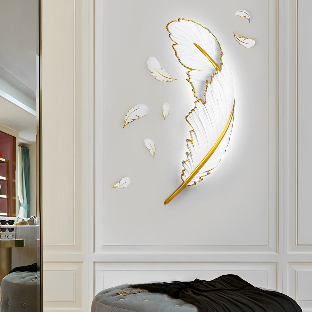 WHITBY RESIN FEATHER WALL LANTERN WITH DIMMABLE LED STRIP