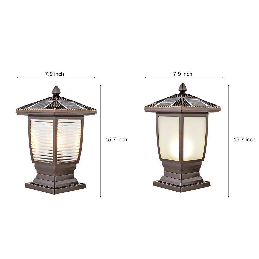 THORNBURY SOLAR-POWERED GLAZED ALUMINUM FENCE POST LANTERNS