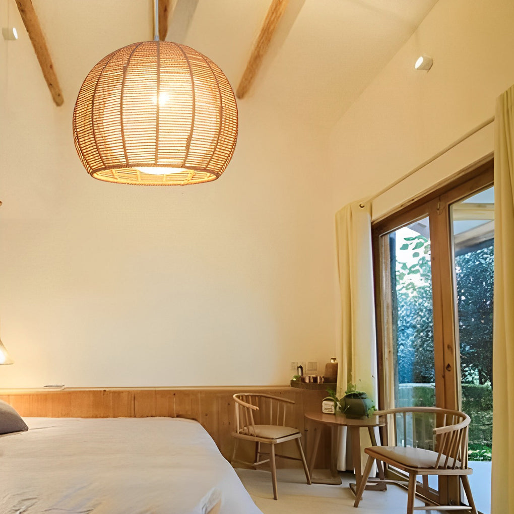 WINTHROPE WOVEN RATTAN LED PENDANT LANTERN