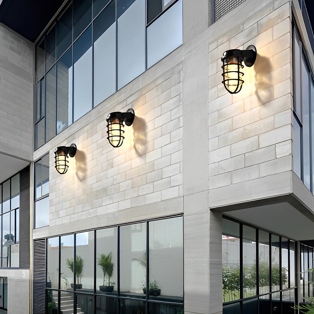 WINDSOR RETRO CAGE OUTDOOR WALL LANTERN, 4W WATER-RESISTANT