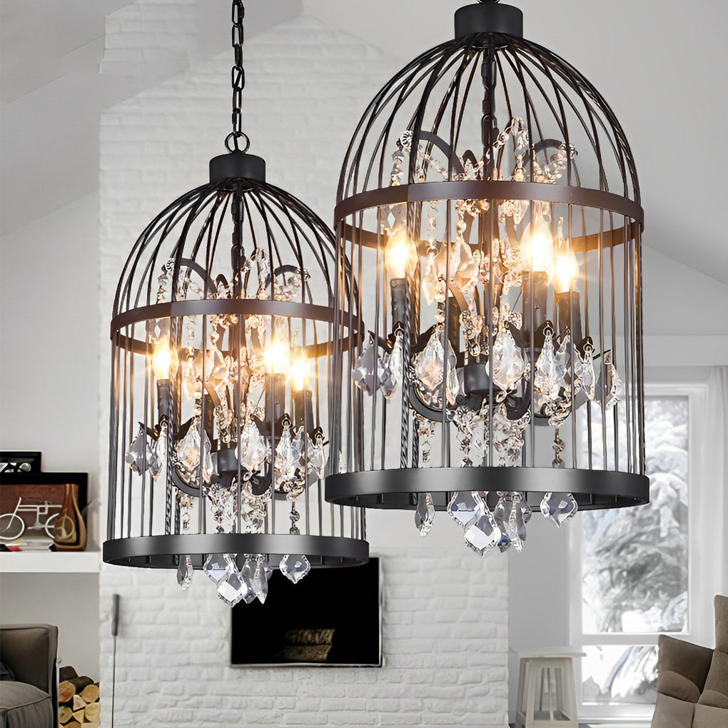 WHITBY IRON BIRDNEST CHANDELIER WITH CRYSTAL ACCENTS