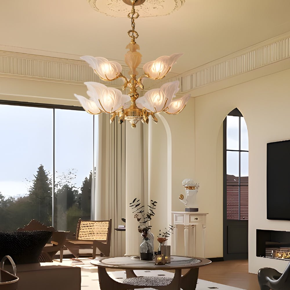 VERONA BRASS CROWN CHANDELIER WITH MURANO GLASS FOLIAGE