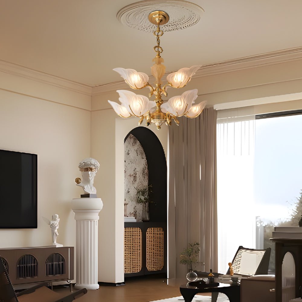 VERONA BRASS CROWN CHANDELIER WITH MURANO GLASS FOLIAGE