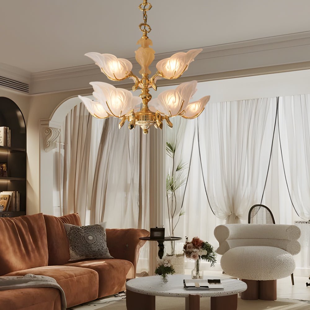 VERONA BRASS CROWN CHANDELIER WITH MURANO GLASS FOLIAGE