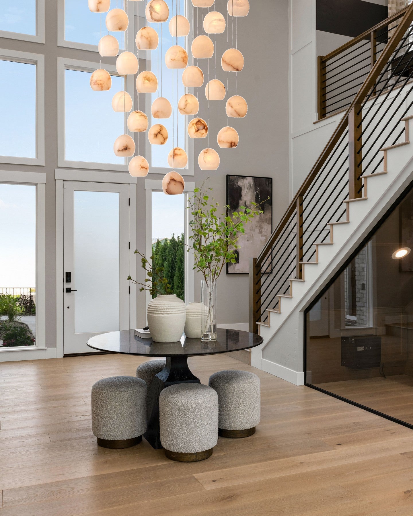 VIVIENNE LUMINAIRE WITH NATURAL ALABASTER GLOBE SHADES FOR GRAND SPACES