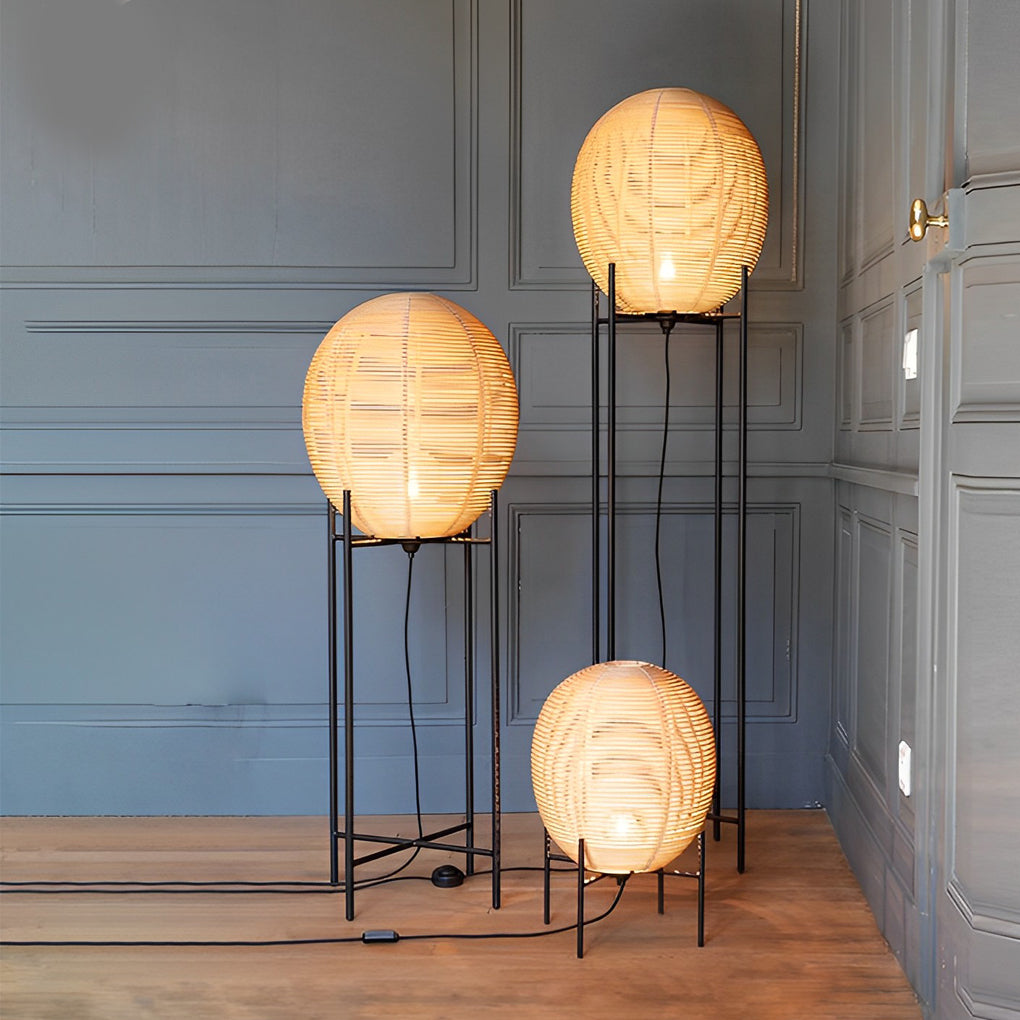 WINCHESTER WOVEN RATTAN AND IRON FLOOR LANTERN