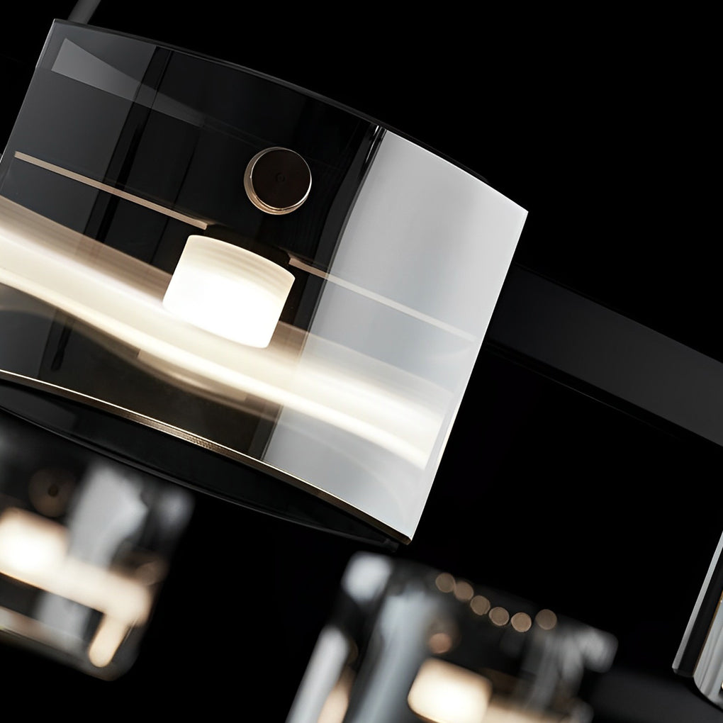 RAVENSCROFT CIRCULAR GLASS DIMMER CHANDELIER WITH MEMORY SETTINGS