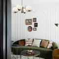 WINTHORPE POLISHED IRON & GLASS ORB CHANDELIER