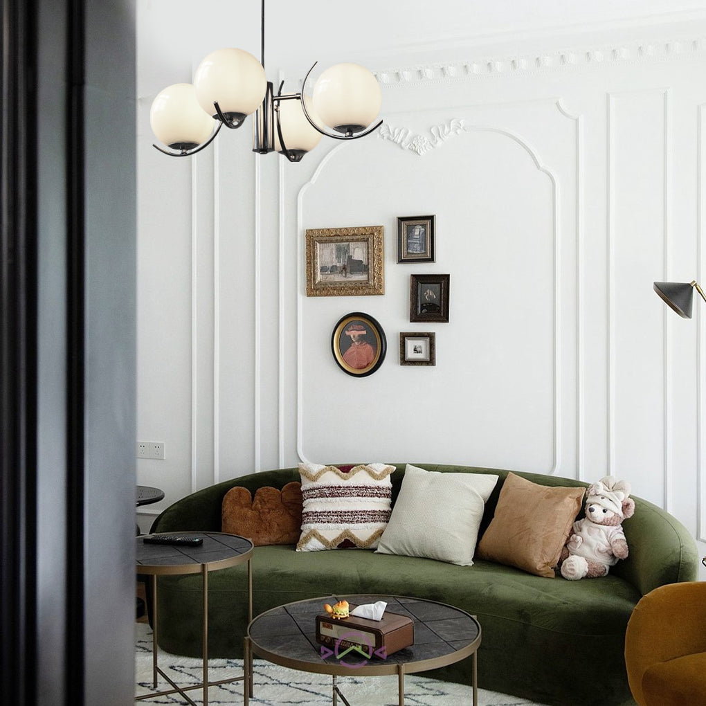 WINTHORPE POLISHED IRON & GLASS ORB CHANDELIER
