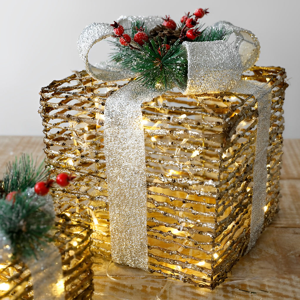 "WINTERBERRY TRIO: Enchanted Festive Gift Box Scene Ensemble"  

1. **WINTERBERRY GIFT BOX** - A charmingly crafted box adorned with intricate winter motifs, perfect for housing holiday treasures.  
2. **HOLLYFROST SCENE SETTING** - A delightful miniature