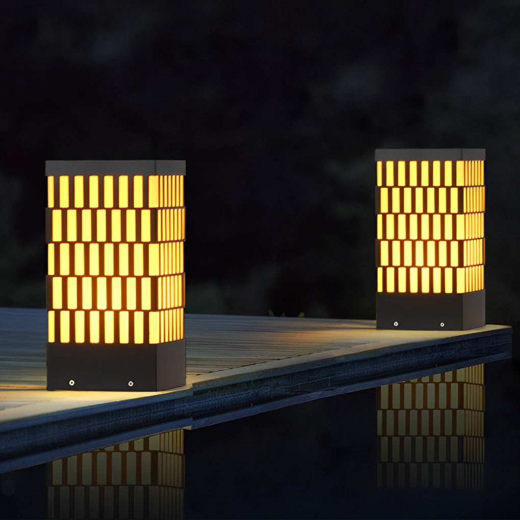 WINDSOR BLACK GRID LED GARDEN BOLLARD LIGHTING, MODERN WATER-RESISTANT OUTDOOR LAMP
