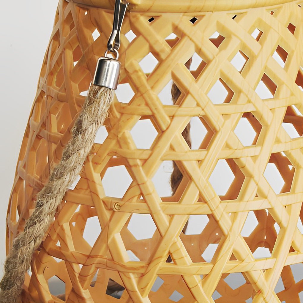 WINDSOR WOVEN BAMBOO SOLAR LANTERN WITH USB CHARGING