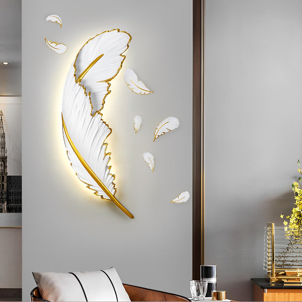 WHITBY RESIN FEATHER WALL LANTERN WITH DIMMABLE LED STRIP