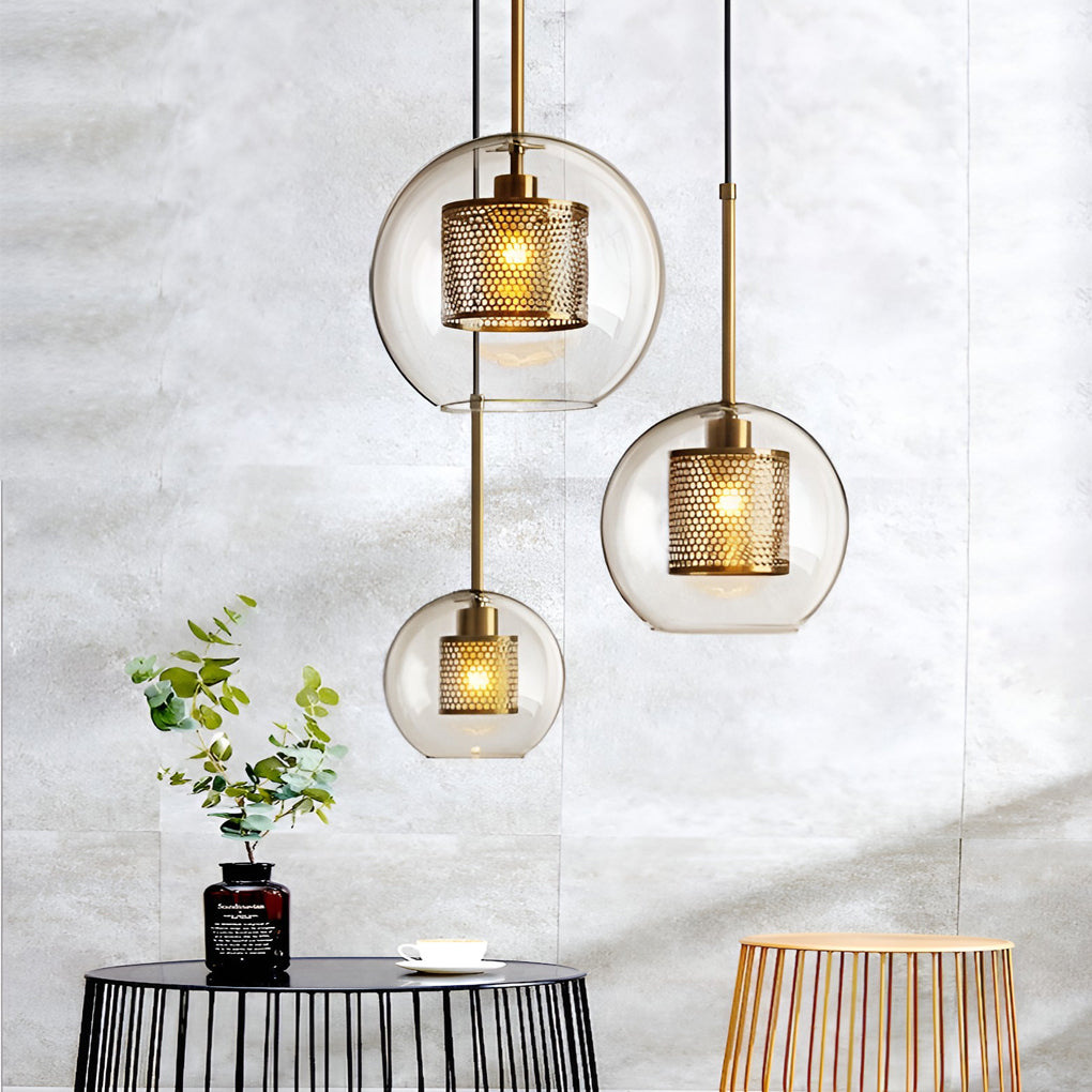 WHITBY ROUND GLASS HANGING LANTERN, INDUSTRIAL KITCHEN PENDANT LIGHT