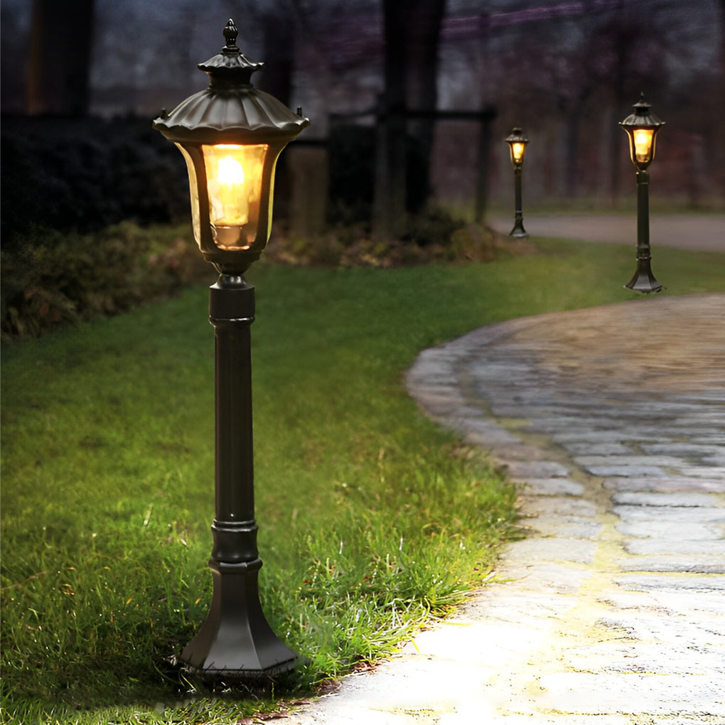 WINDSOR BLACK LED GARDEN POST LANTERN WITH WATER GLASS ELEMENT