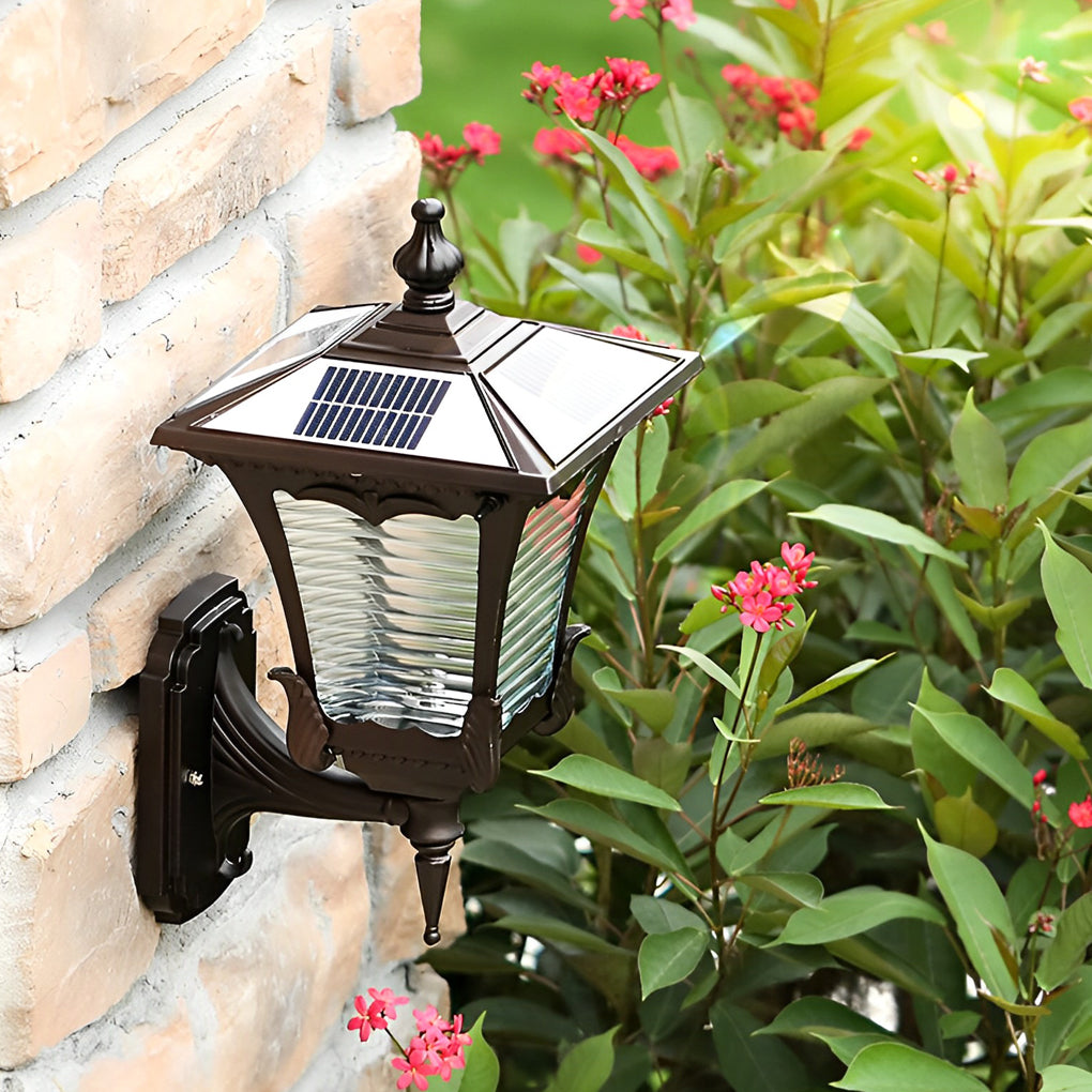 CHARLESTON STRIPED GLASS SOLAR WALL LANTERN