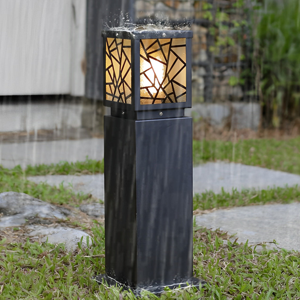 WINDSOR SOLAR GLOW PATHWAY LANTERNS - BLACK WATER-RESISTANT OUTDOOR BOLLARD LIGHTING