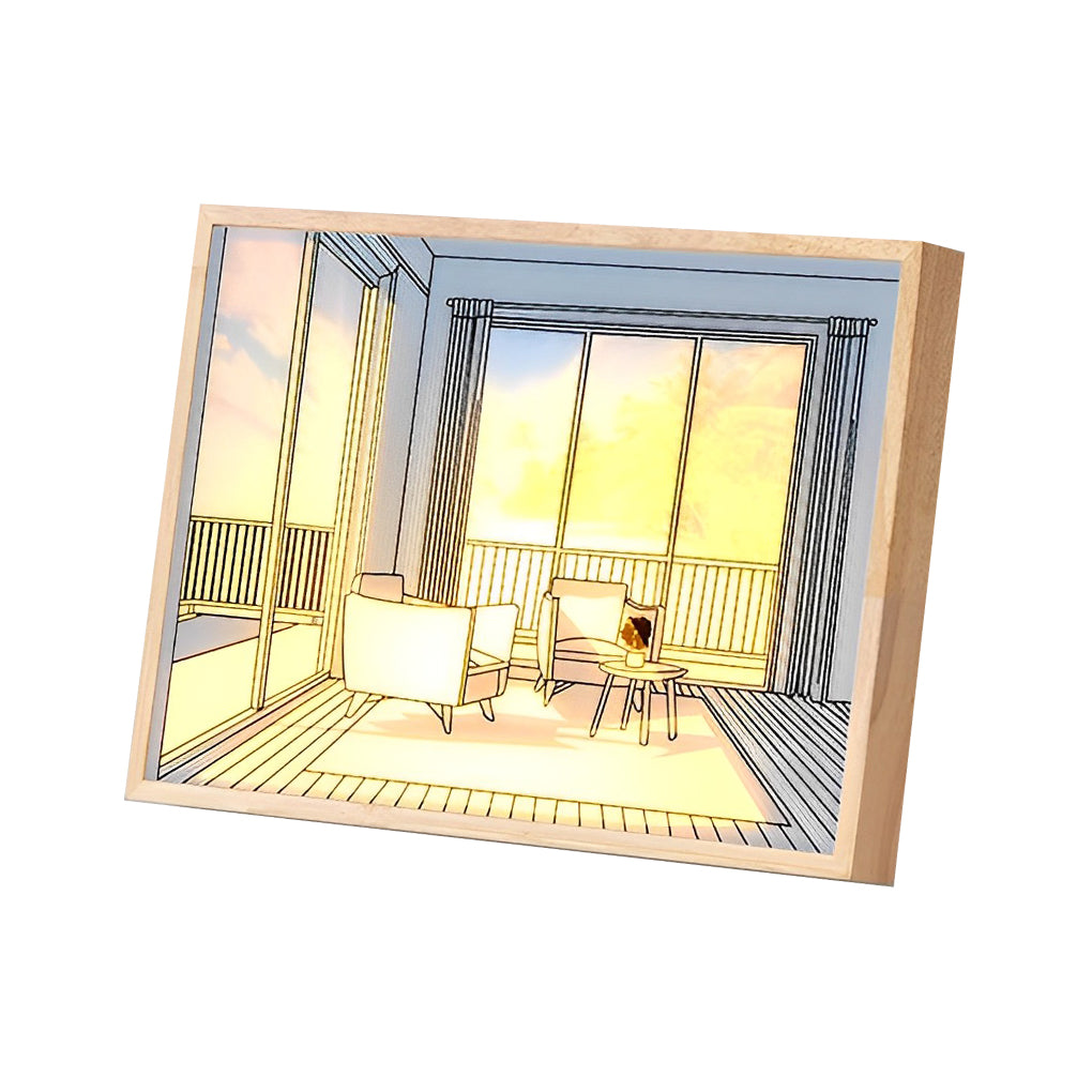 WINTERBOURNE WOODEN FRAME TOUCH-SENSITIVE DIMMABLE SUNSET ILLUMINATION ART LIGHT