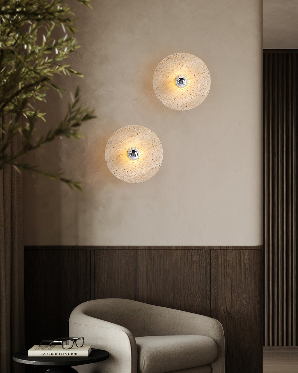 CHARLESTON TRAVERTINE DRUM LIGHTING FIXTURE