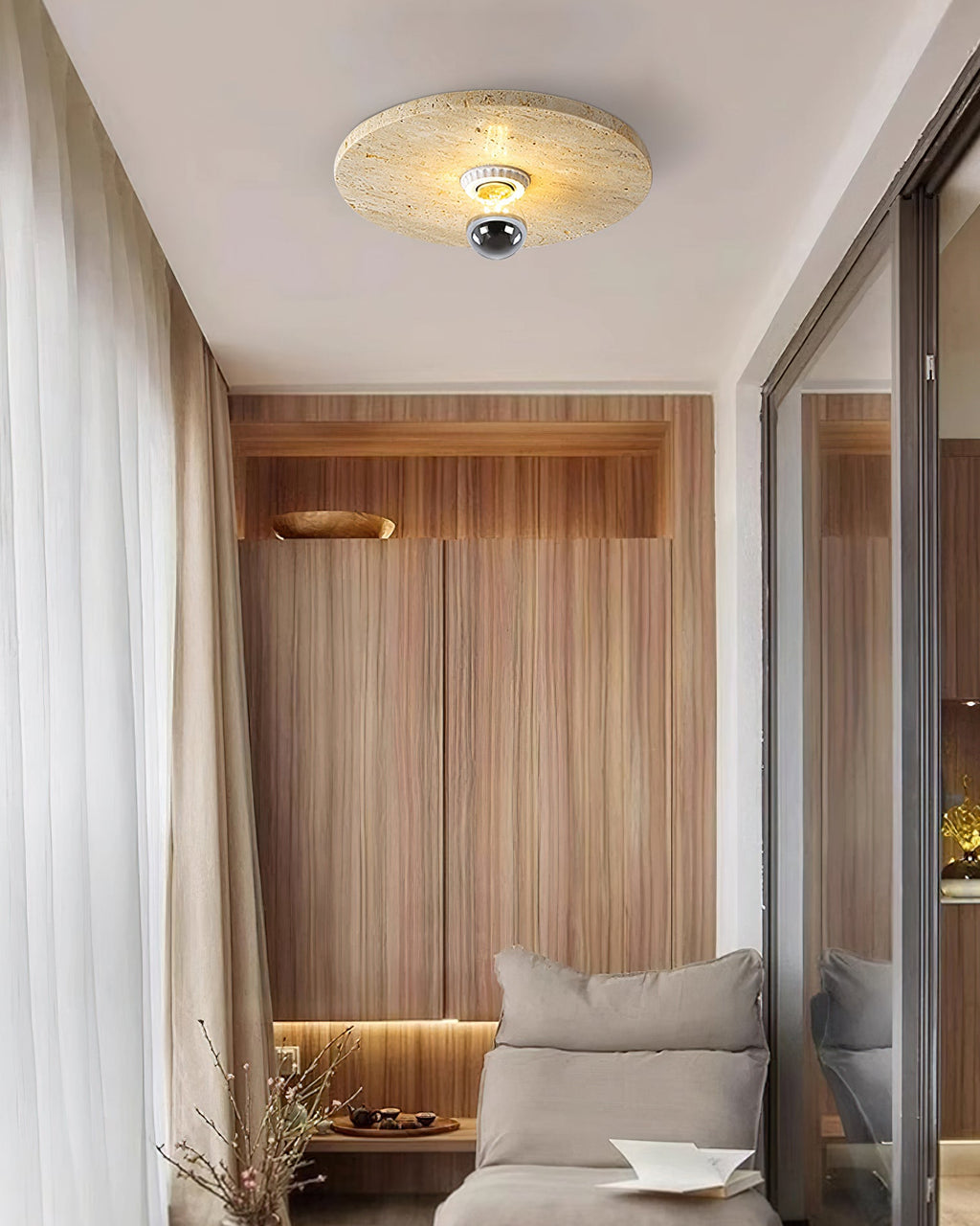 CHARLESTON TRAVERTINE DRUM LIGHTING FIXTURE