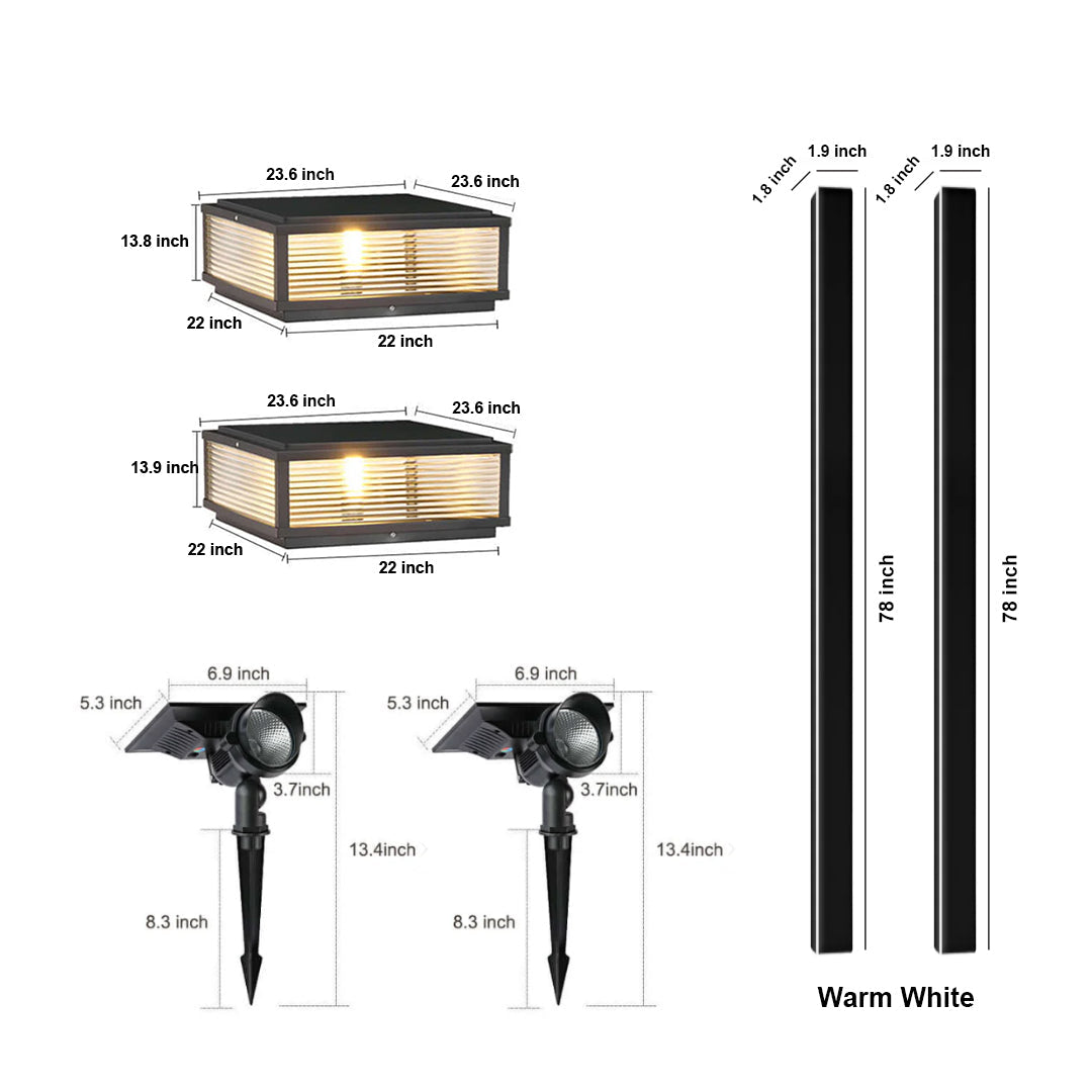 1. **WINSLOW RUSTIC WALL SCONCE** - A charming wall-mounted light fixture, featuring a weathered finish and intricate metalwork, perfect for illuminating outdoor spaces with a touch of vintage appeal.

2. **HARTFIELD GRANITE PILLAR LANTERN** - A stately p