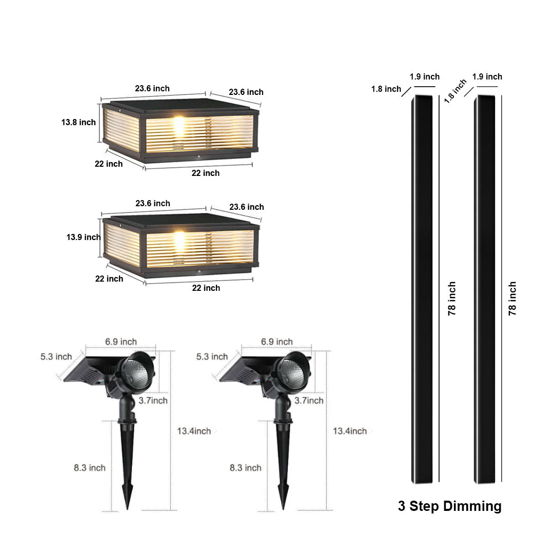 1. **WINSLOW RUSTIC WALL SCONCE** - A charming wall-mounted light fixture, featuring a weathered finish and intricate metalwork, perfect for illuminating outdoor spaces with a touch of vintage appeal.

2. **HARTFIELD GRANITE PILLAR LANTERN** - A stately p