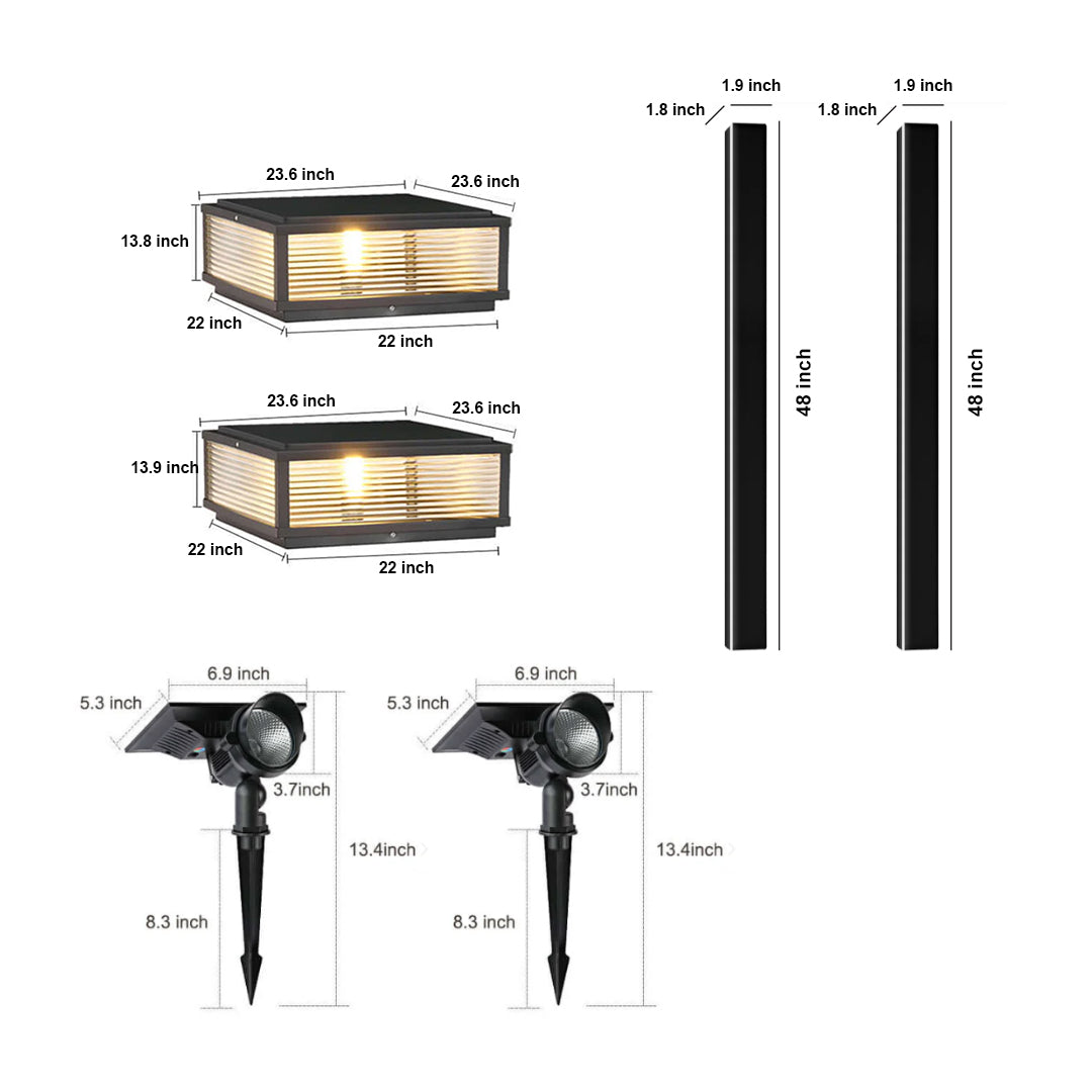 1. **WINSLOW RUSTIC WALL SCONCE** - A charming wall-mounted light fixture, featuring a weathered finish and intricate metalwork, perfect for illuminating outdoor spaces with a touch of vintage appeal.

2. **HARTFIELD GRANITE PILLAR LANTERN** - A stately p