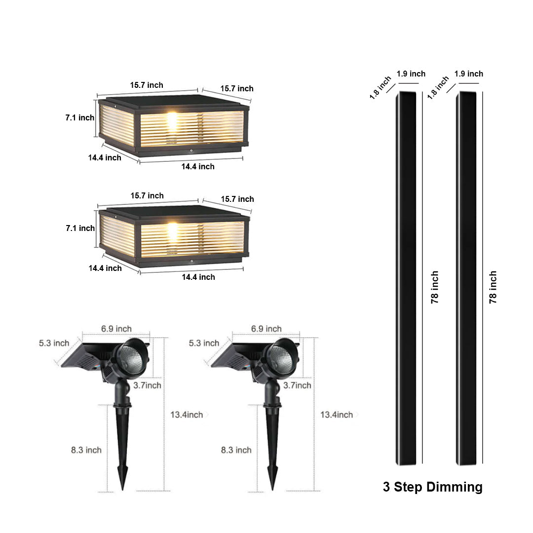 1. **WINSLOW RUSTIC WALL SCONCE** - A charming wall-mounted light fixture, featuring a weathered finish and intricate metalwork, perfect for illuminating outdoor spaces with a touch of vintage appeal.

2. **HARTFIELD GRANITE PILLAR LANTERN** - A stately p