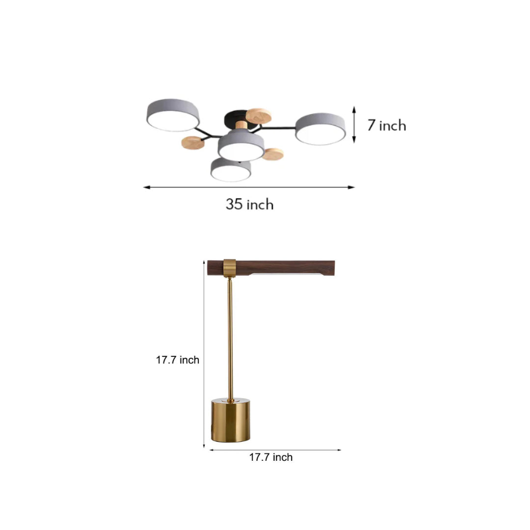 WINTHROP WOODEN DESK LAMP WITH LED ILLUMINATION & HARTFIELD SEMI-FLUSH CEILING LIGHTING SET