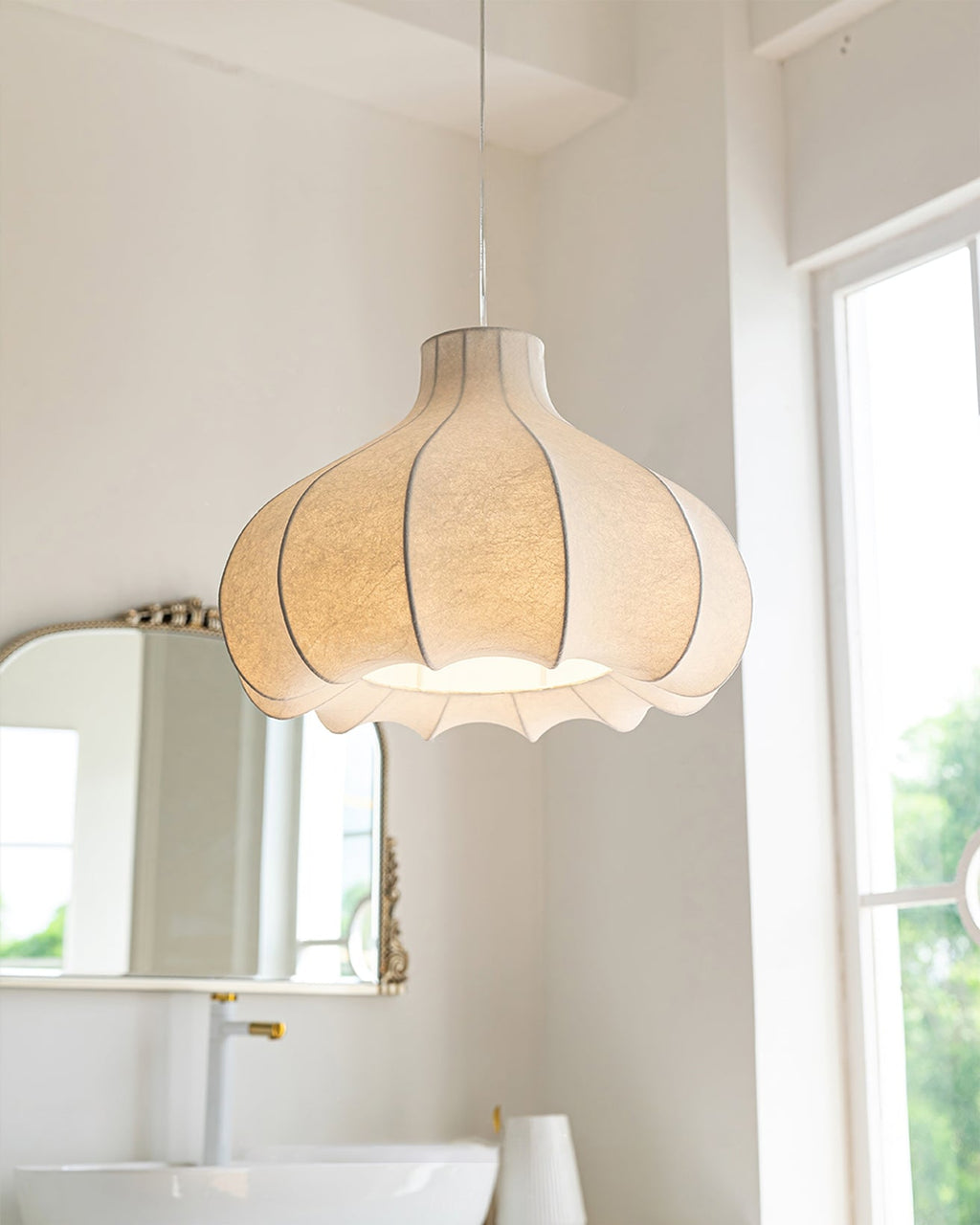 WHITECROFT SILK DRAPED HANGING LANTERN