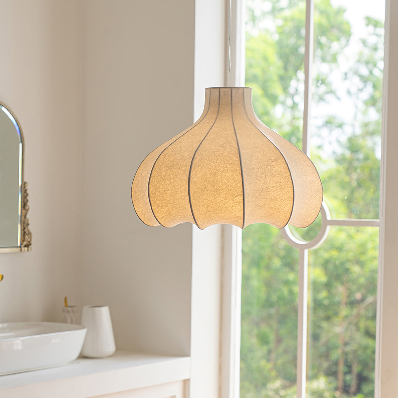 WHITECROFT SILK DRAPED HANGING LANTERN