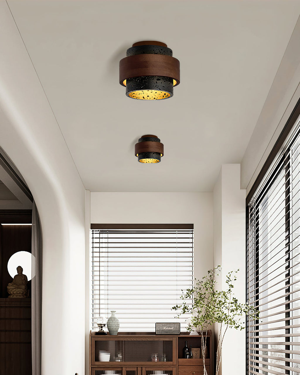 MARLOWE TRAVERTINE DRUM CEILING LANTERN