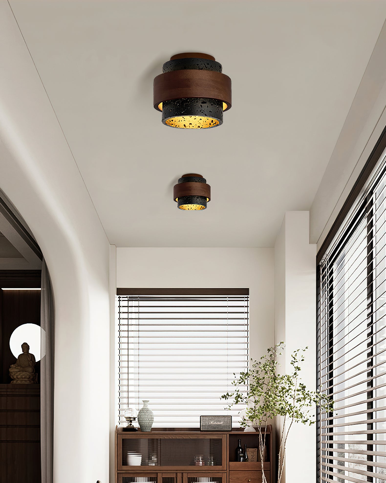 MARLOWE TRAVERTINE DRUM CEILING LANTERN