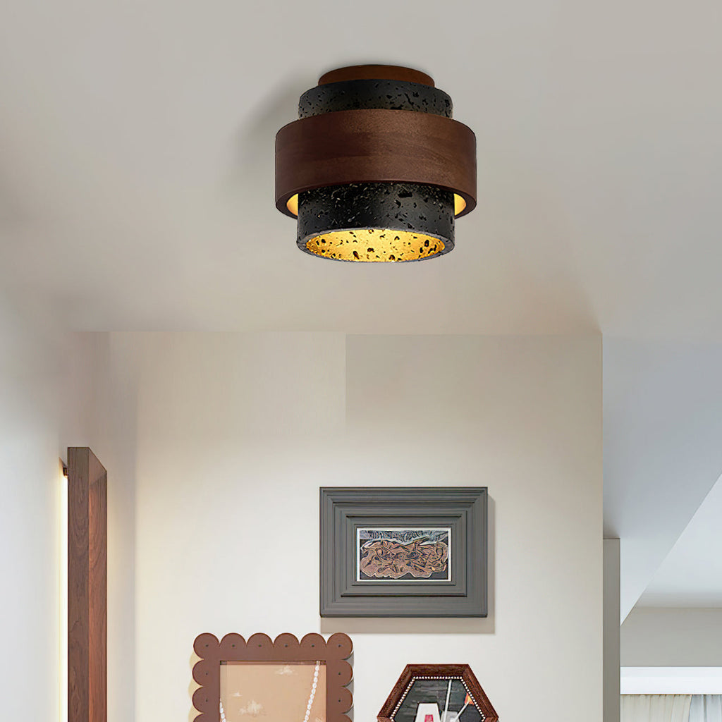 MARLOWE TRAVERTINE DRUM CEILING LANTERN