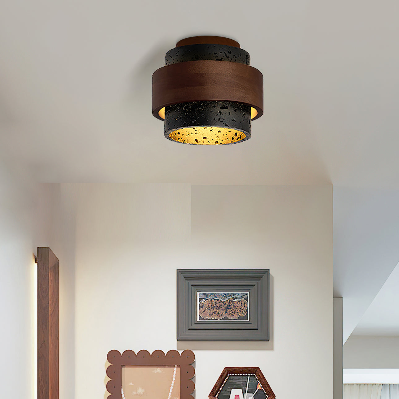 MARLOWE TRAVERTINE DRUM CEILING LANTERN